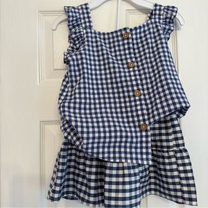 Blue gingham pattern skirt set